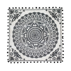 Capa de Almofada Branca e Preta com padrão Mandala 46 cm
