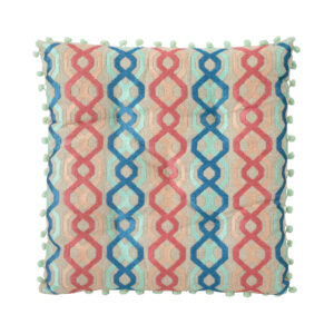 Almofada Azul, Rosa, Laranja e Turquesa em padrão Geométrico 38 cm