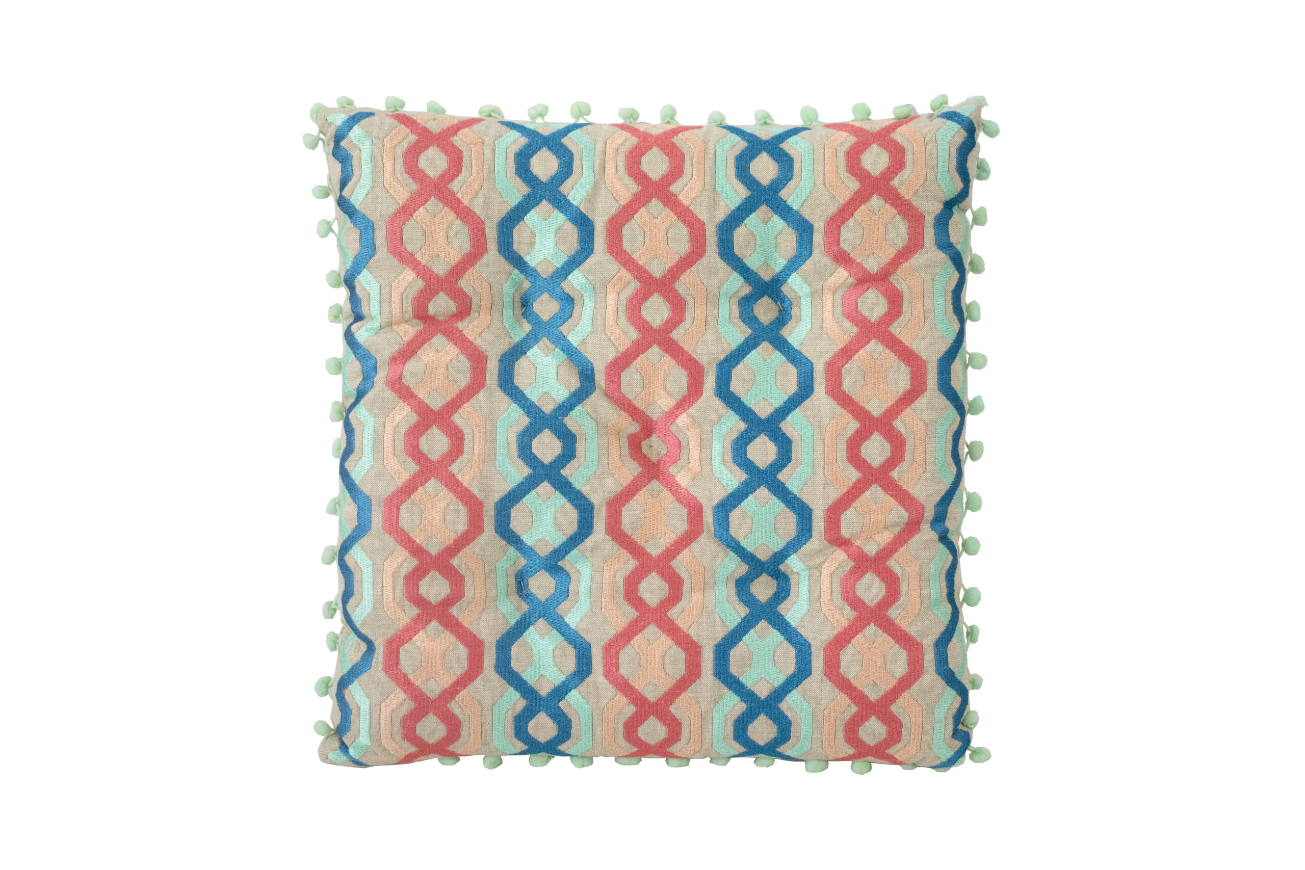 Almofada Azul, Rosa, Laranja e Turquesa em padrão Geométrico 38 cm