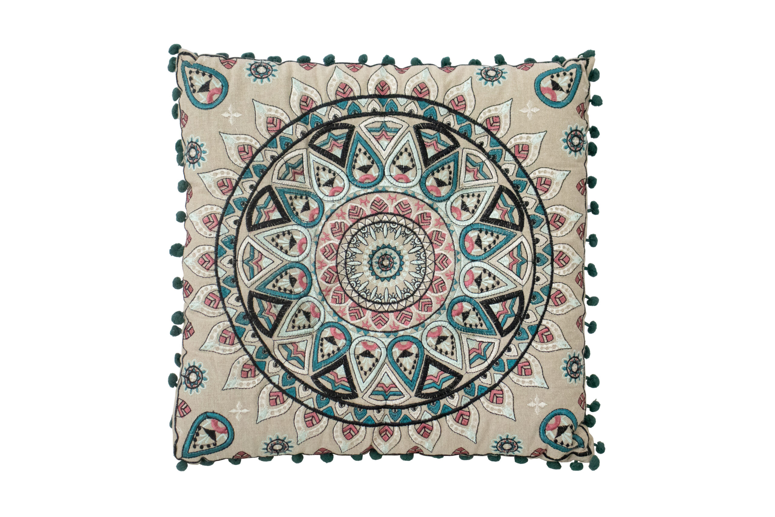 Almofada Rosa, Turquesa e Preto 38 cm