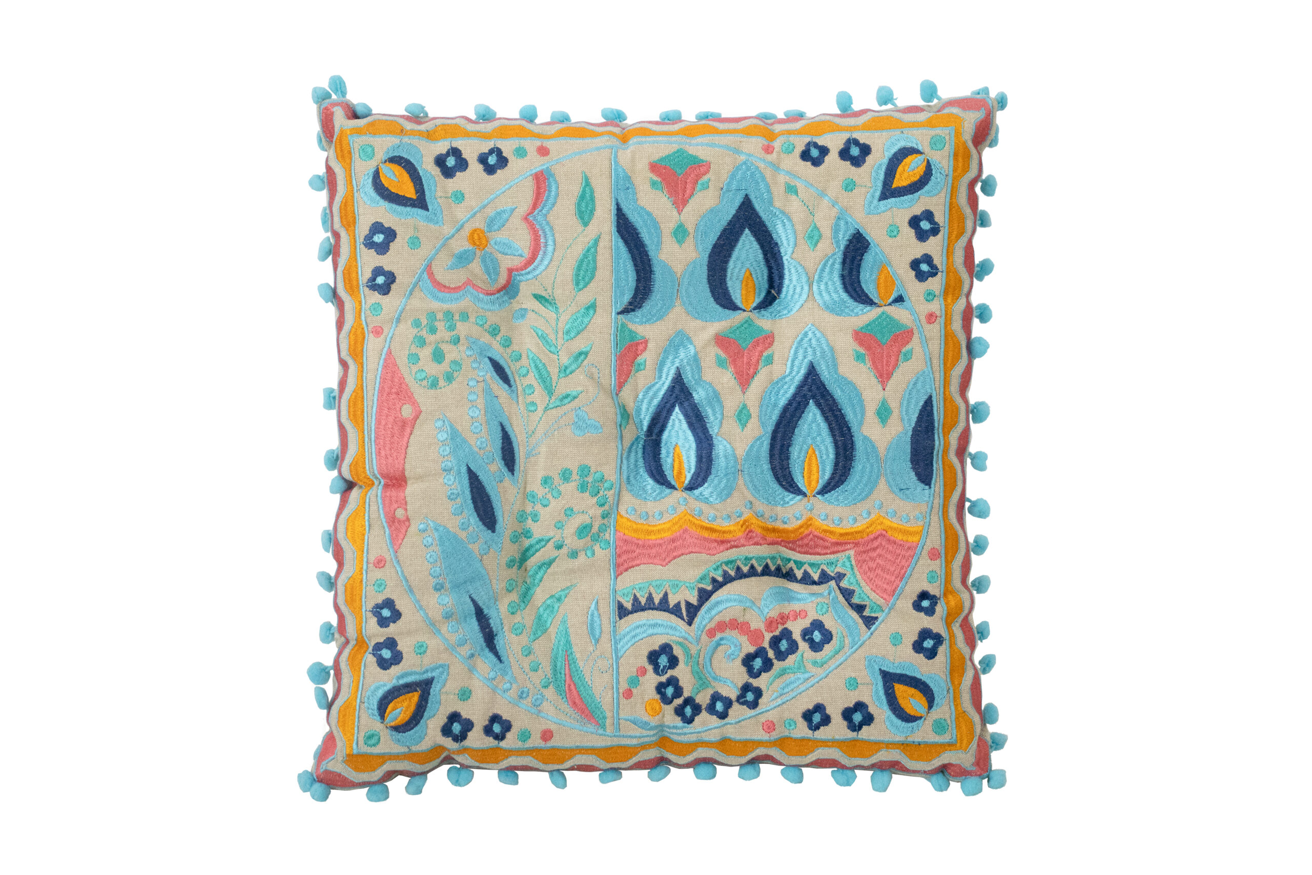 Almofada Azul, Rosa e Amarelo 38 cm