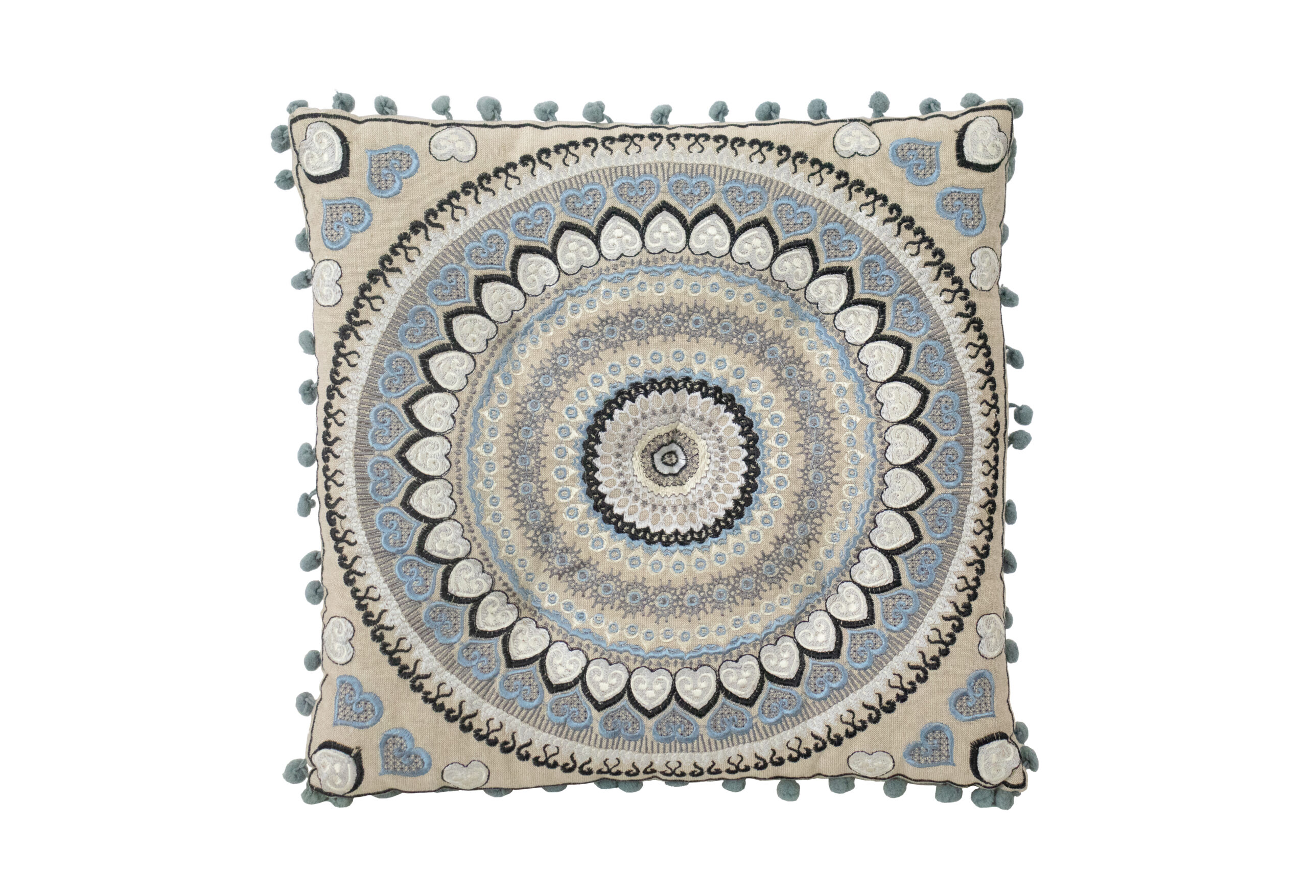 Almofada Azul e Branco com padrão Mandala 38 cm