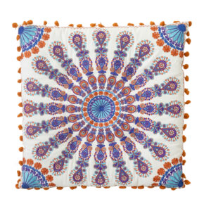 Almofada Azul e Laranja com padrão Mandala 38 cm