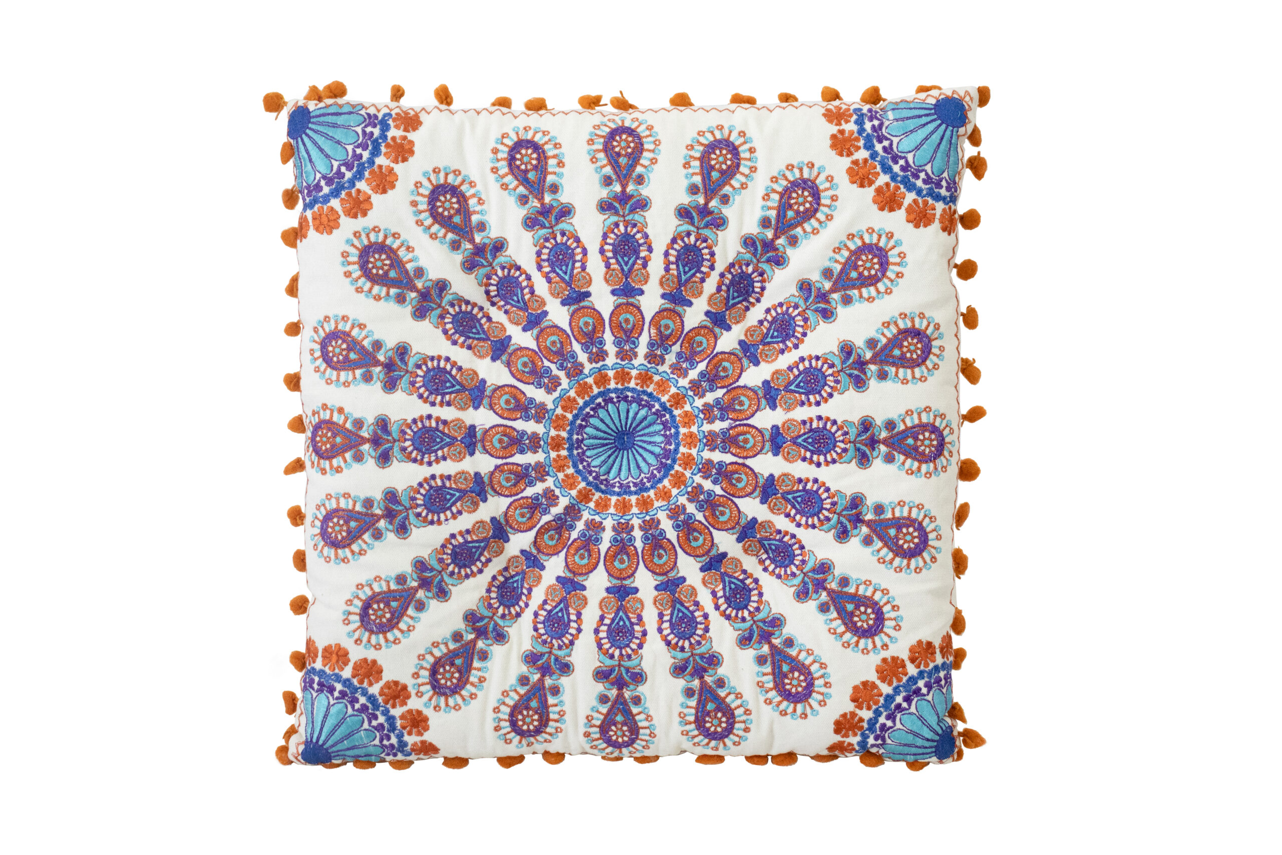Almofada Azul e Laranja com padrão Mandala 38 cm