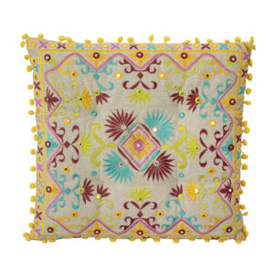 Almofada Amarela, Marrom e Turquesa 38 cm