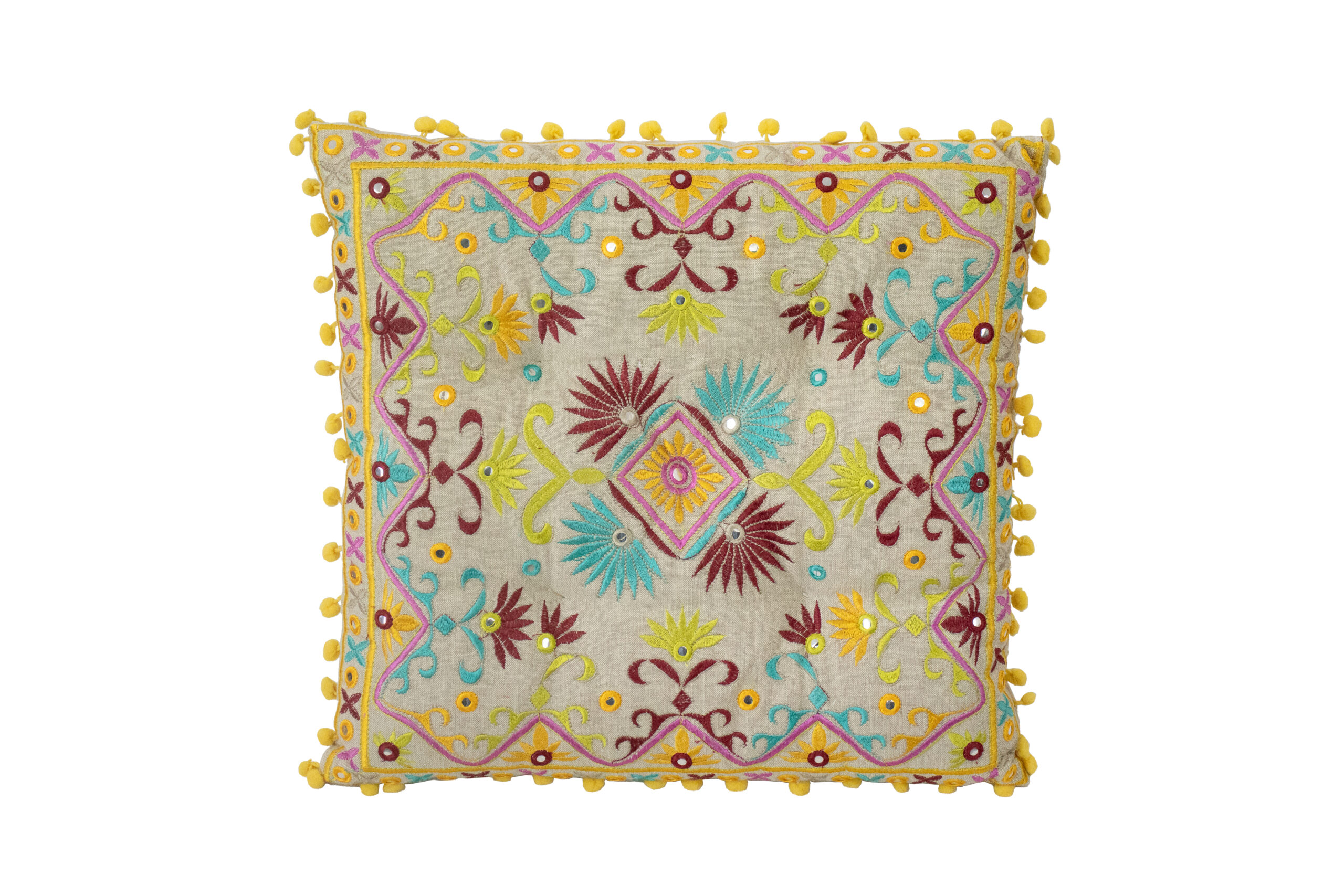 Almofada Amarela, Marrom e Turquesa 38 cm