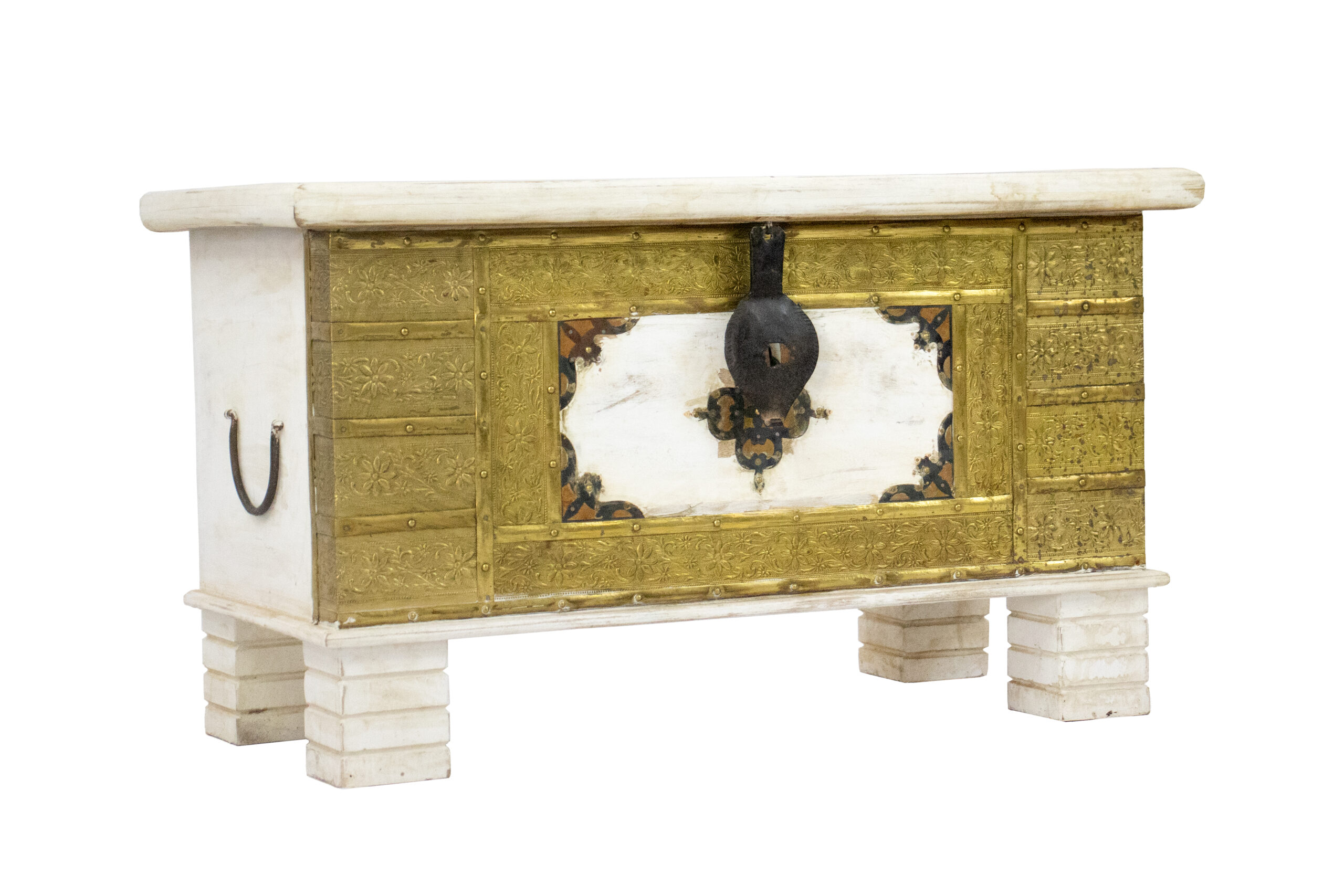 Baú Branco e Dourado 79 cm