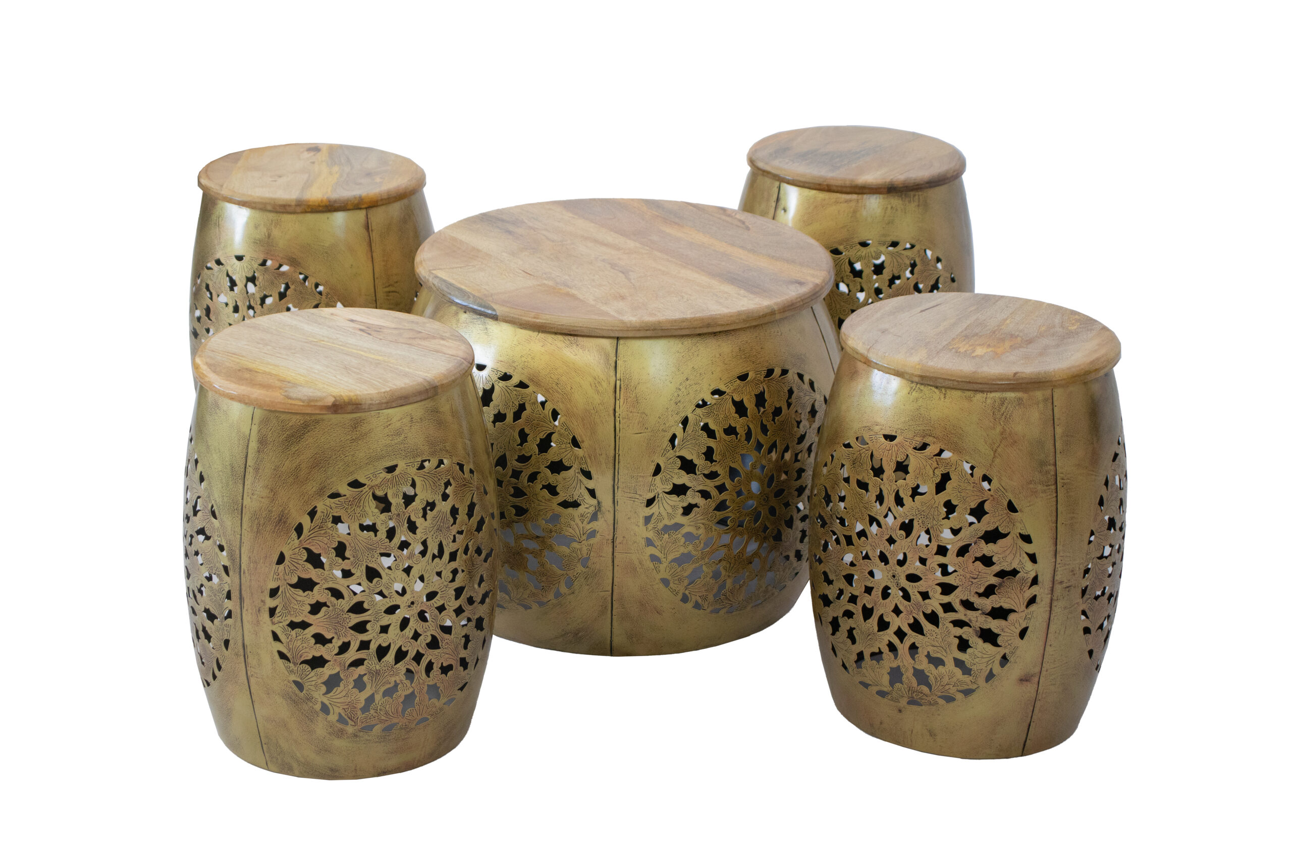 Conjunto Mesa e Banquetas Douradas