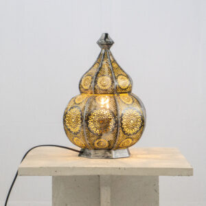 Abajur Prata com Amarelo em Ferro 36 cm