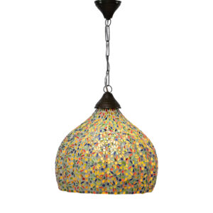 Luminária Mosaico Branco e Cores em Vidro 32 cm