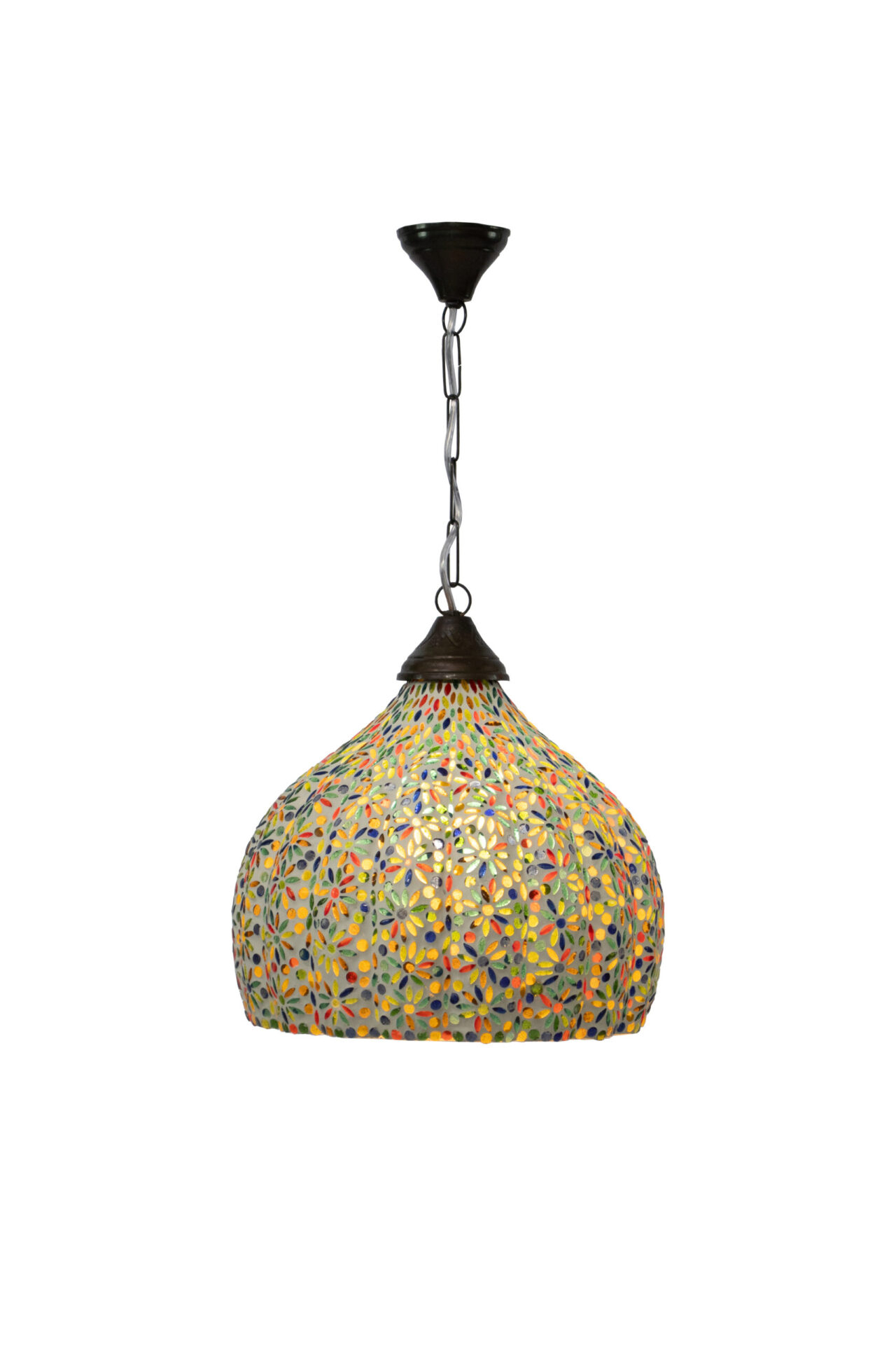 Luminária Mosaico Branco e Cores em Vidro 32 cm