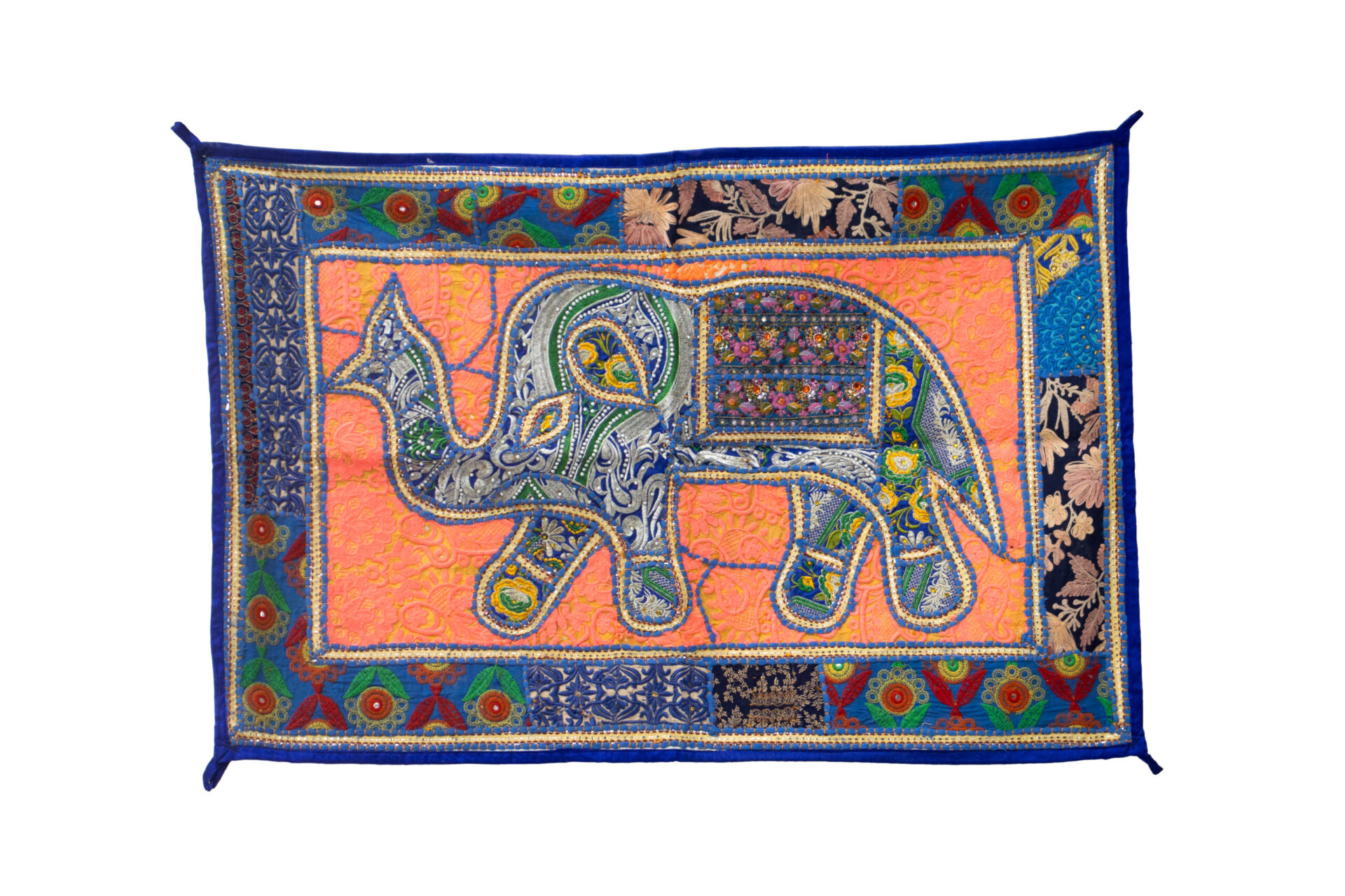 Elefante Tapeçaria Azul e Salmão 90 cm