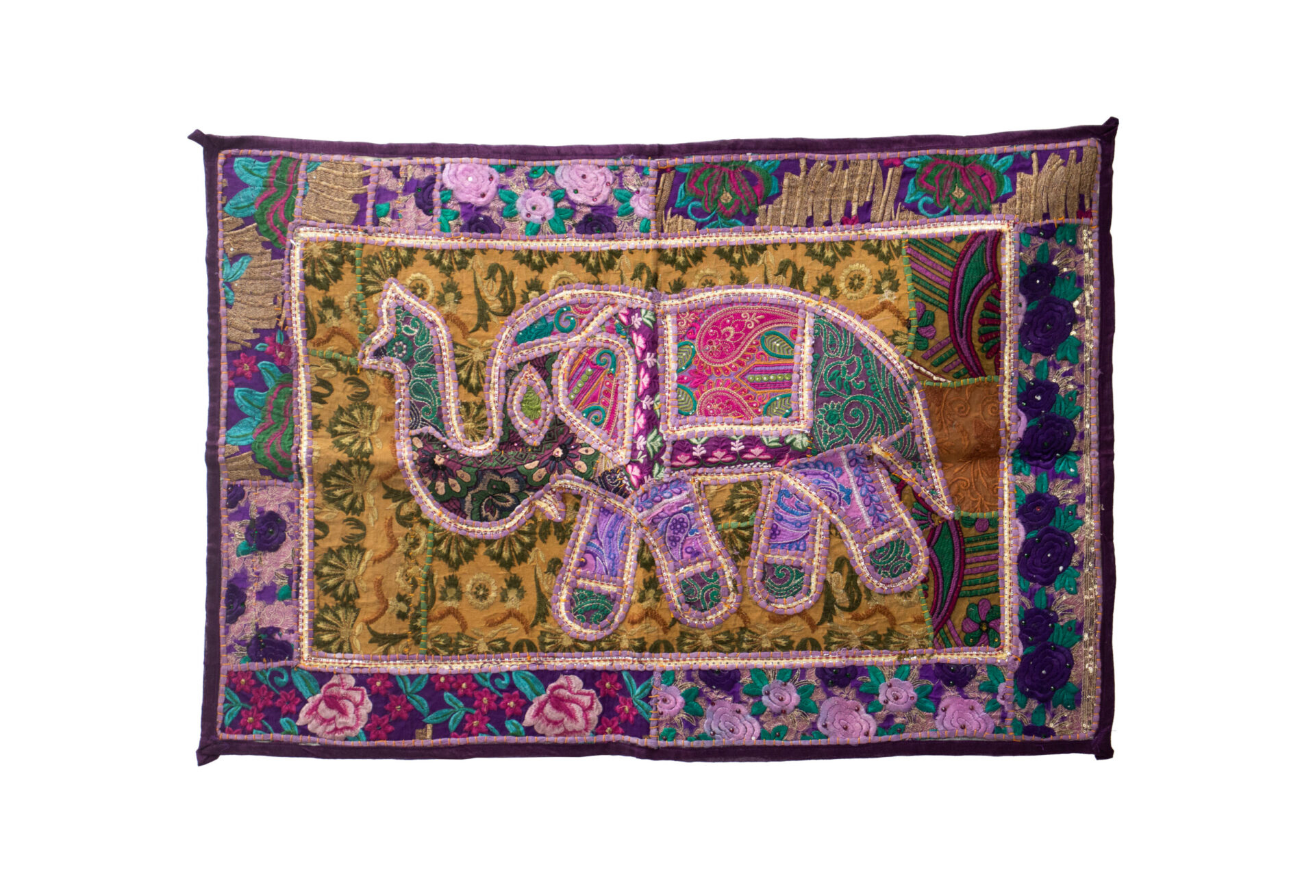 Elefante Tapeçaria Púrpura e Amarelo 90 cm