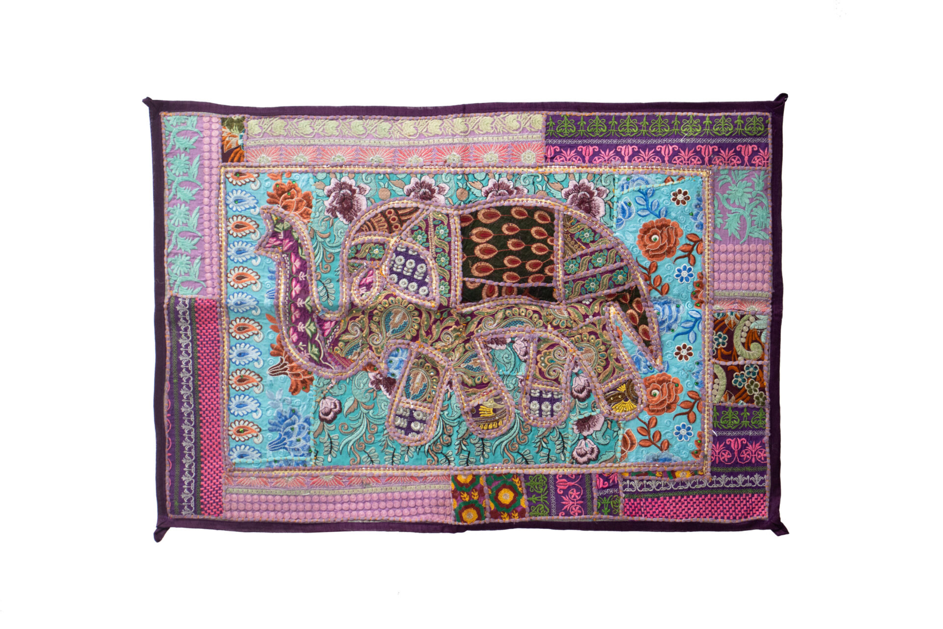 Elefante Tapeçaria Azul e Roxo 90 cm