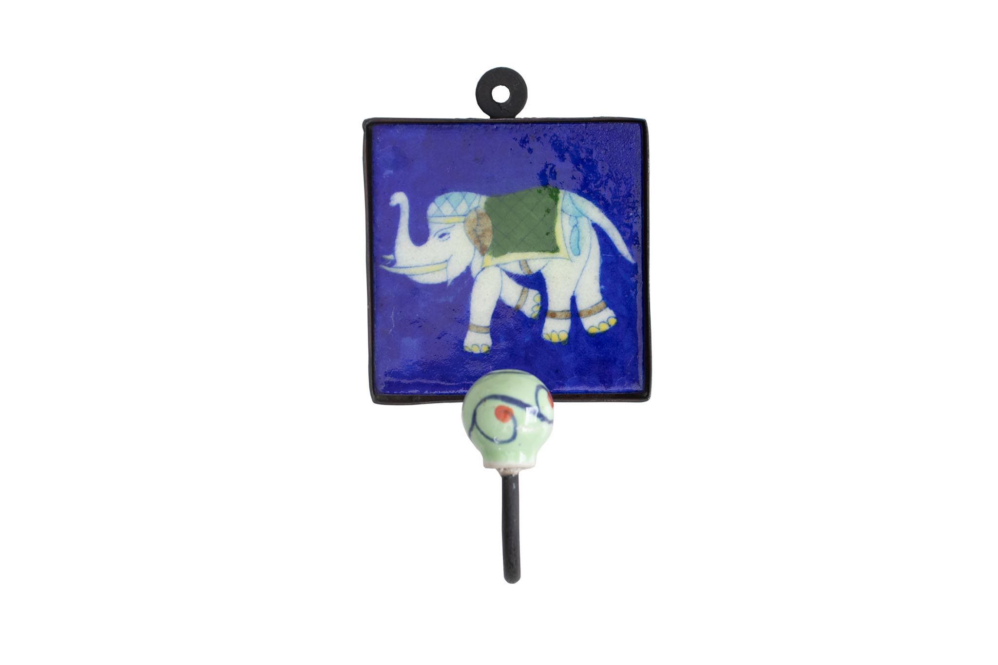 Gancho com Elefante Azul e Verde Claro 17 cm