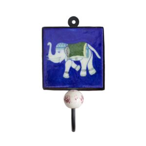 Gancho com Elefante Azul e Branco 17 cm