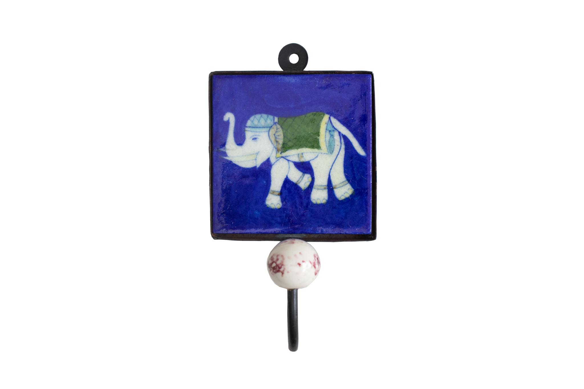 Gancho com Elefante Azul e Branco 17 cm